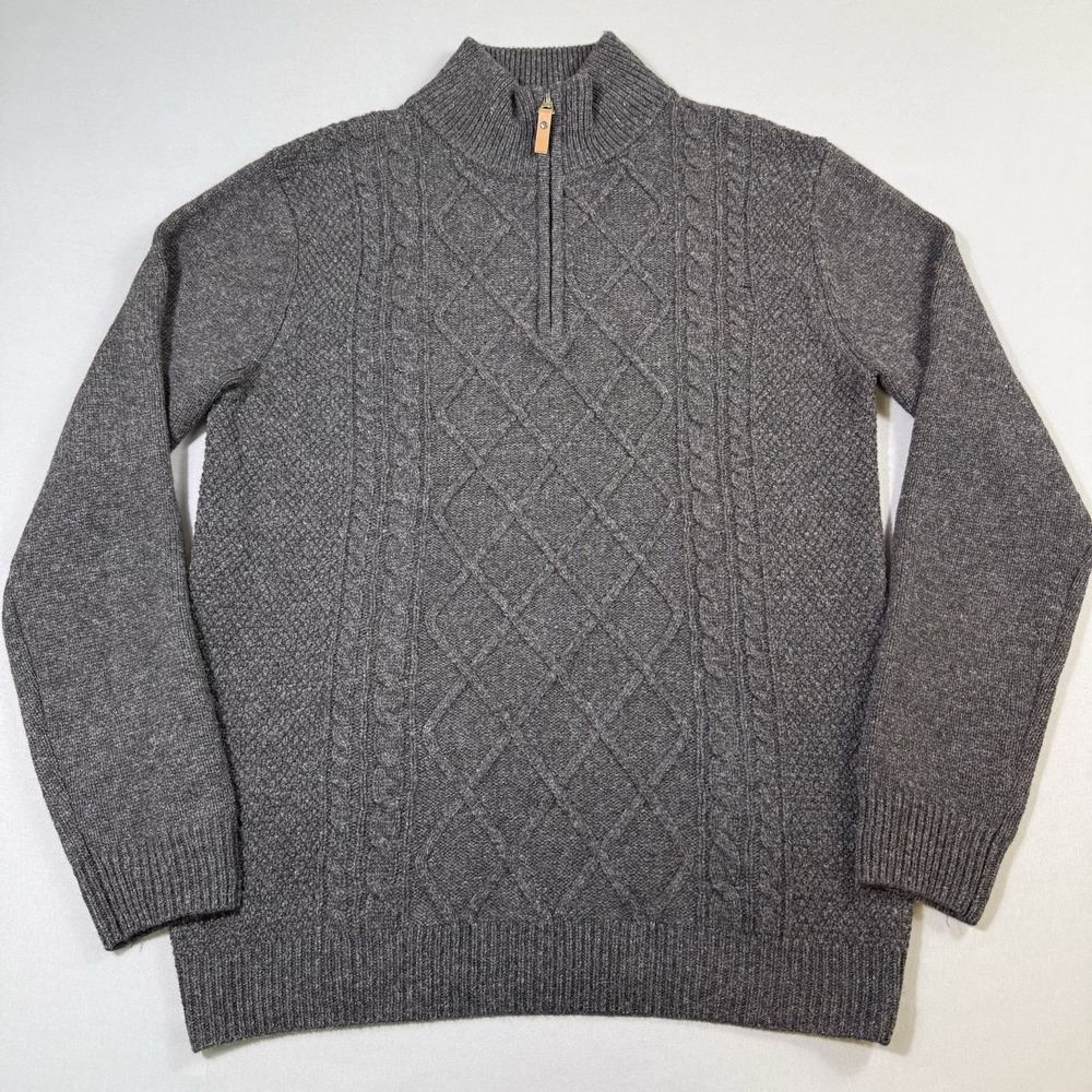 Aran Sweater Market Merino Wool Sweater Cable Knit 1/4 Zip Fisherman Ireland EUC